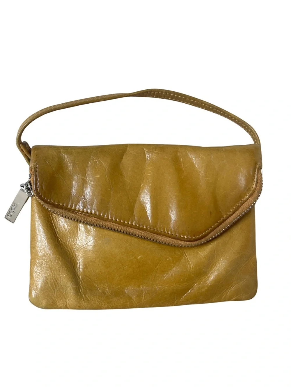 HOBO Leather Wristlet Clutch in Mustard Yellow